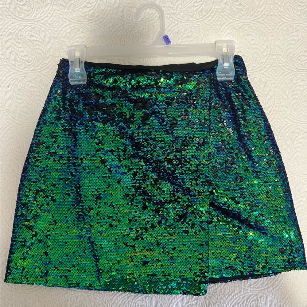 Green/blue sequin mini skirt